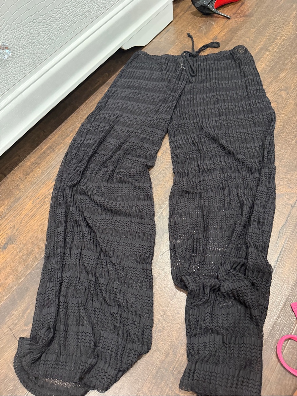 Jordan Taylor Black Textured Drawstring Wide-Leg Pants